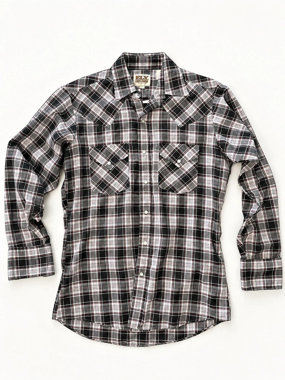 ELY CATTLEMAN Plaid Button Down Black & White Size Small